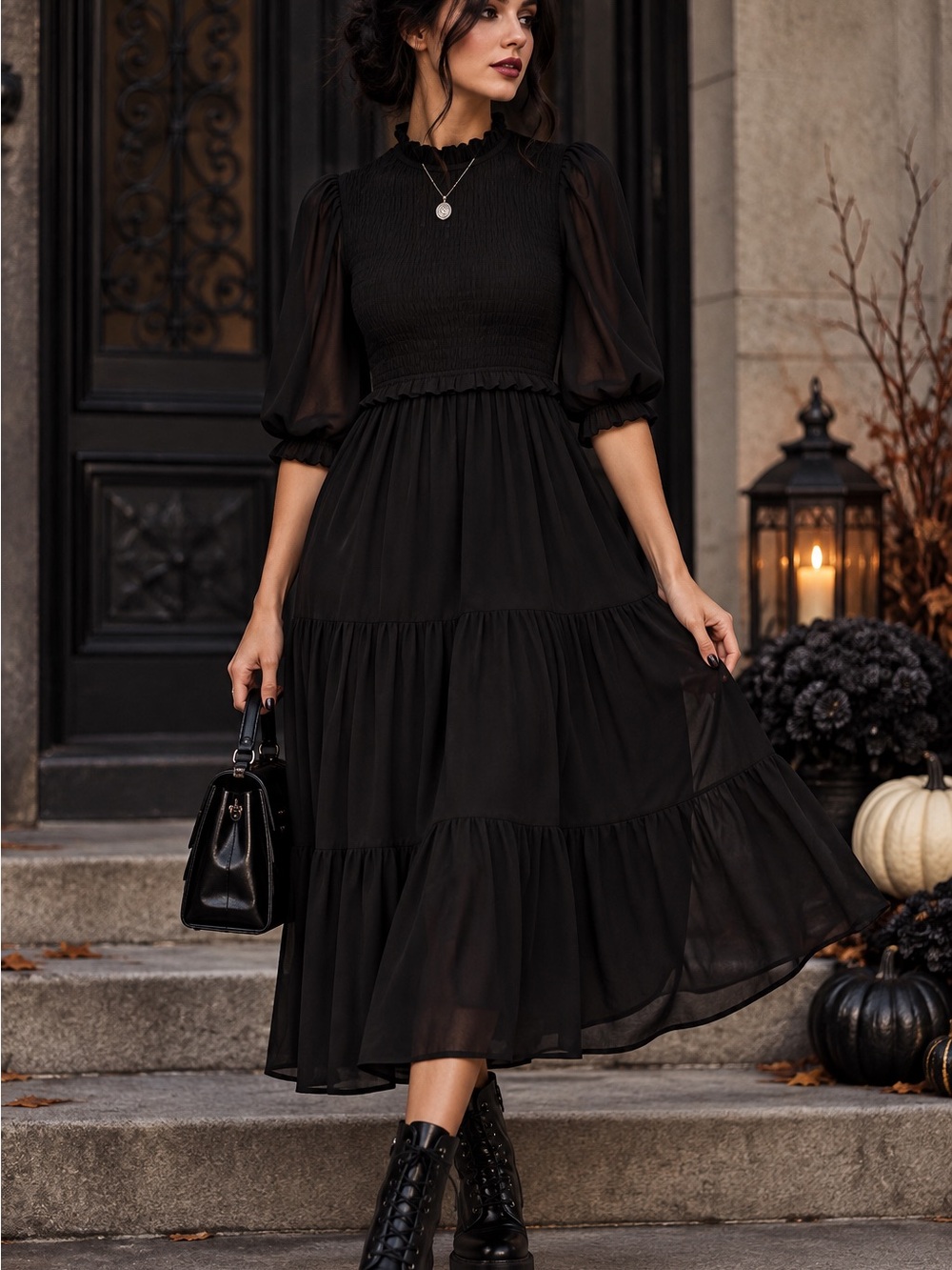 Forever 21 Black Gothic Midi Dress NWT Wednesday Addams Halloween M